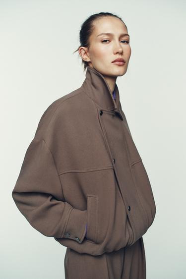 Zara WRAP BOMBER JACKET - taupe brown