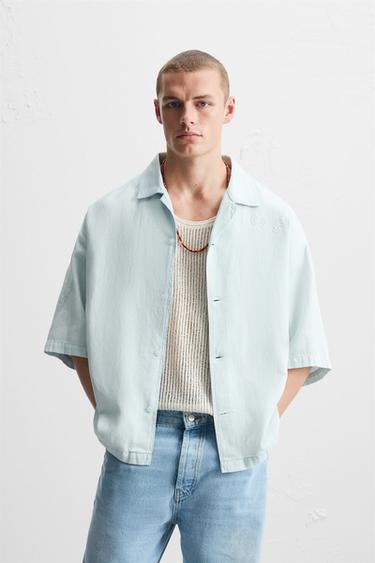CAMISA BORDADO FLORAL - Azul claro de Zara