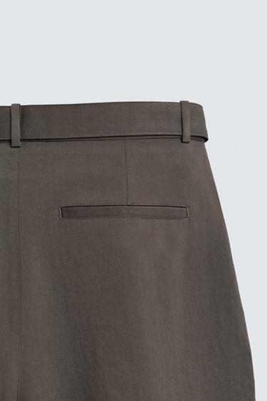 PANTALON COUPE LARGE AVEC CEINTURE - Gris taupe de Zara - Image 9