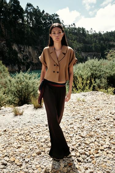 Zara FLOWY WIDE LEG PANTS - Brown - Image 0
