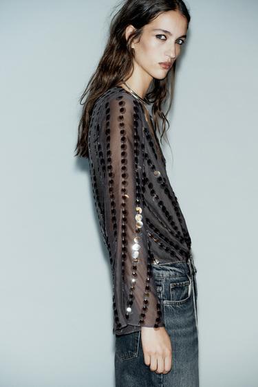 SEQUINNED BODYSUIT - Charcoal grey by Zara - Image 2