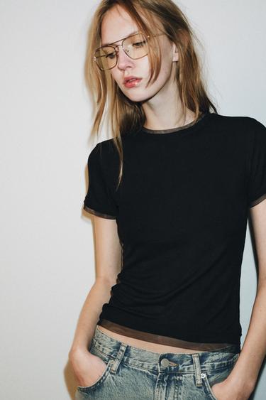 ФУТБОЛКА КОМБИНИРОВАННАЯ С ТЮЛЕМ — ЧЕРНЫЙ от Zara