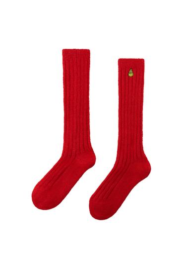 Zara GRINCH™ EMBROIDERED KNEE SOCKS - Red