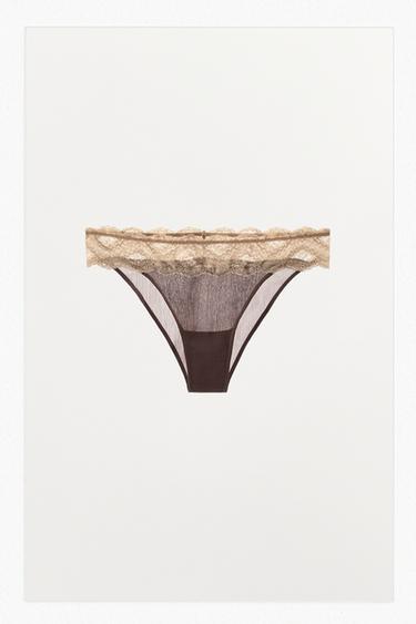 BRAGUITA ENCAJE CONTRASTE - Marrón claro de Zara