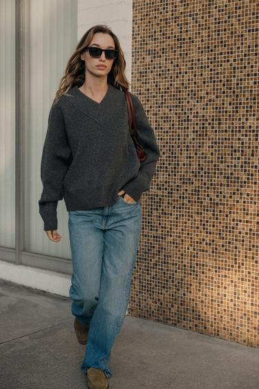 JERSEY PUNTO CUELLO PICO - Gris oscuro de Zara