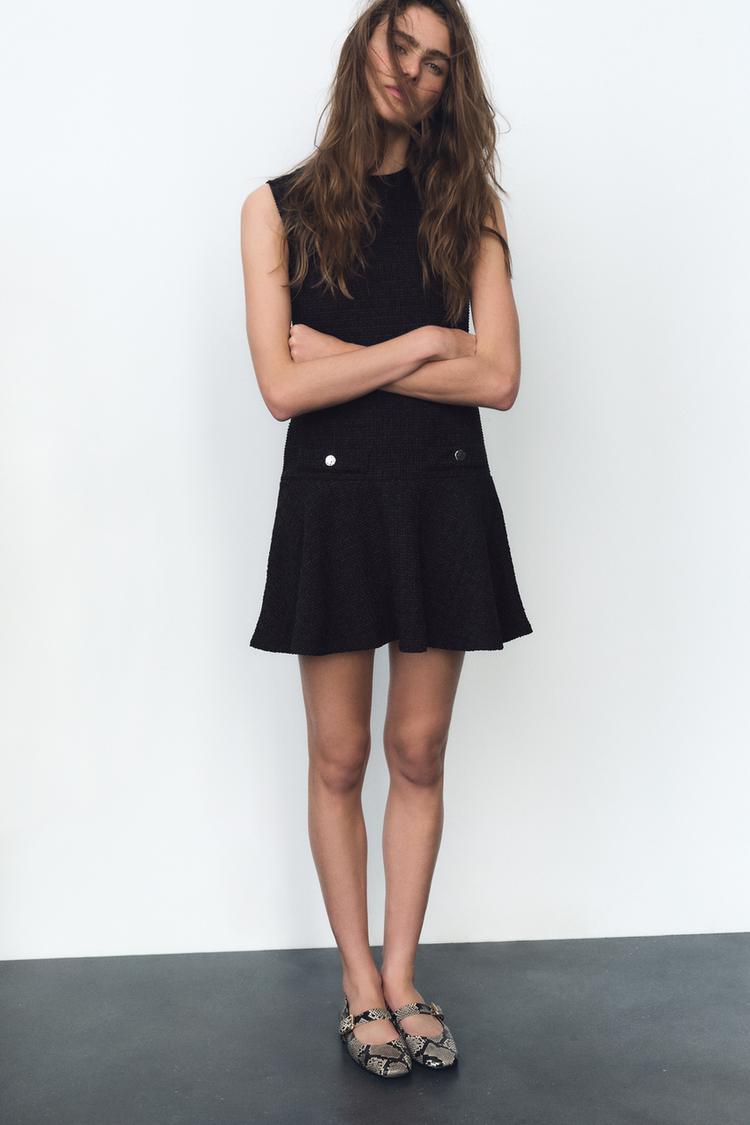 Vestido Corto Vestido Negro Ajustado Zara Mono Corto Estructura