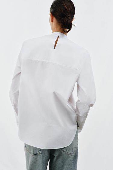 ZW COLLECTION POPLIN SHIRT WITH TIE DETAIL - White by Zara - Image 3