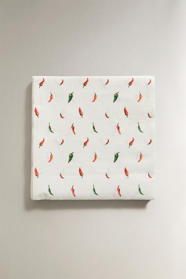 LOT DE 20 SERVIETTES EN PAPIER MOTIF PIMENT - Blanc / Rouge de Zara