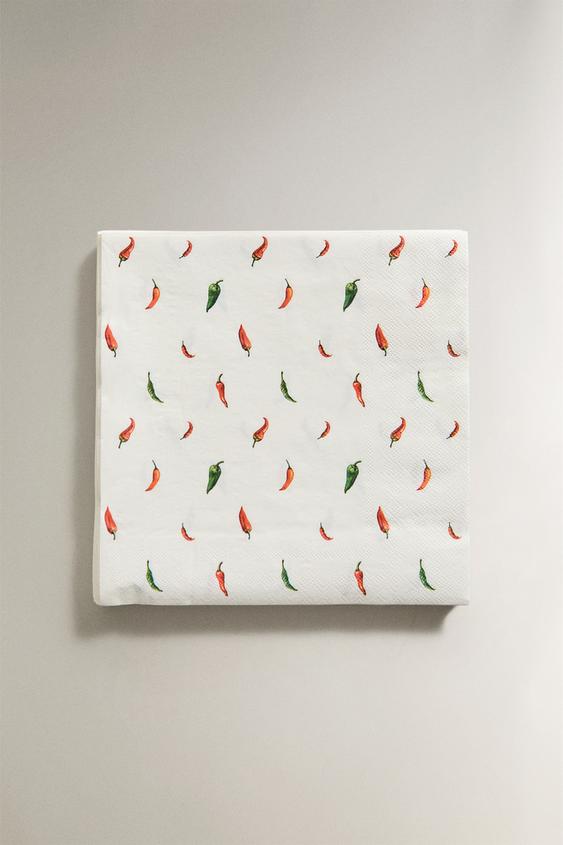 Zara CHILI PAPER NAPKIN PACK (PACK OF 20) - White / Red - Image 0