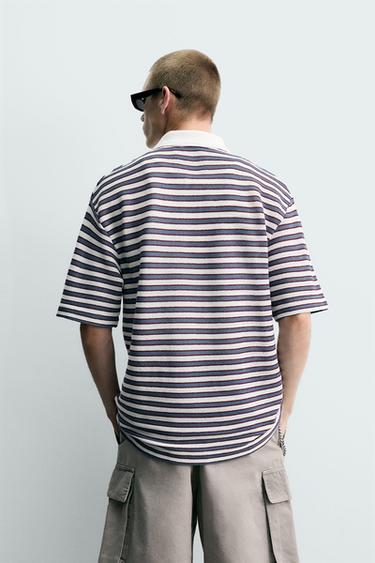 EMBROIDERED STRIPED JACQUARD POLO SHIRT - Blue/White by Zara - Image 2
