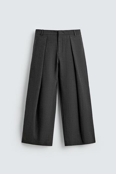 PINSTRIPE PLEATED TROUSERS - Grey marl by Zara
