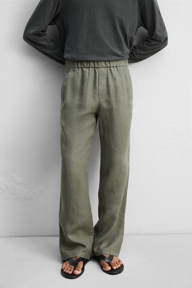 100% LINEN TROUSERS - Dark khaki by Zara