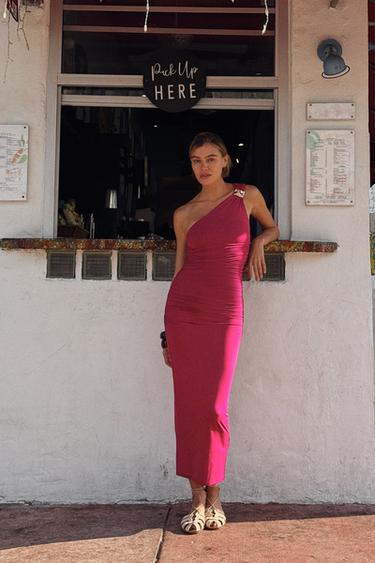 ASYMMETRIC DRAPED DRESS - Fuchsia by Zara - Image 0