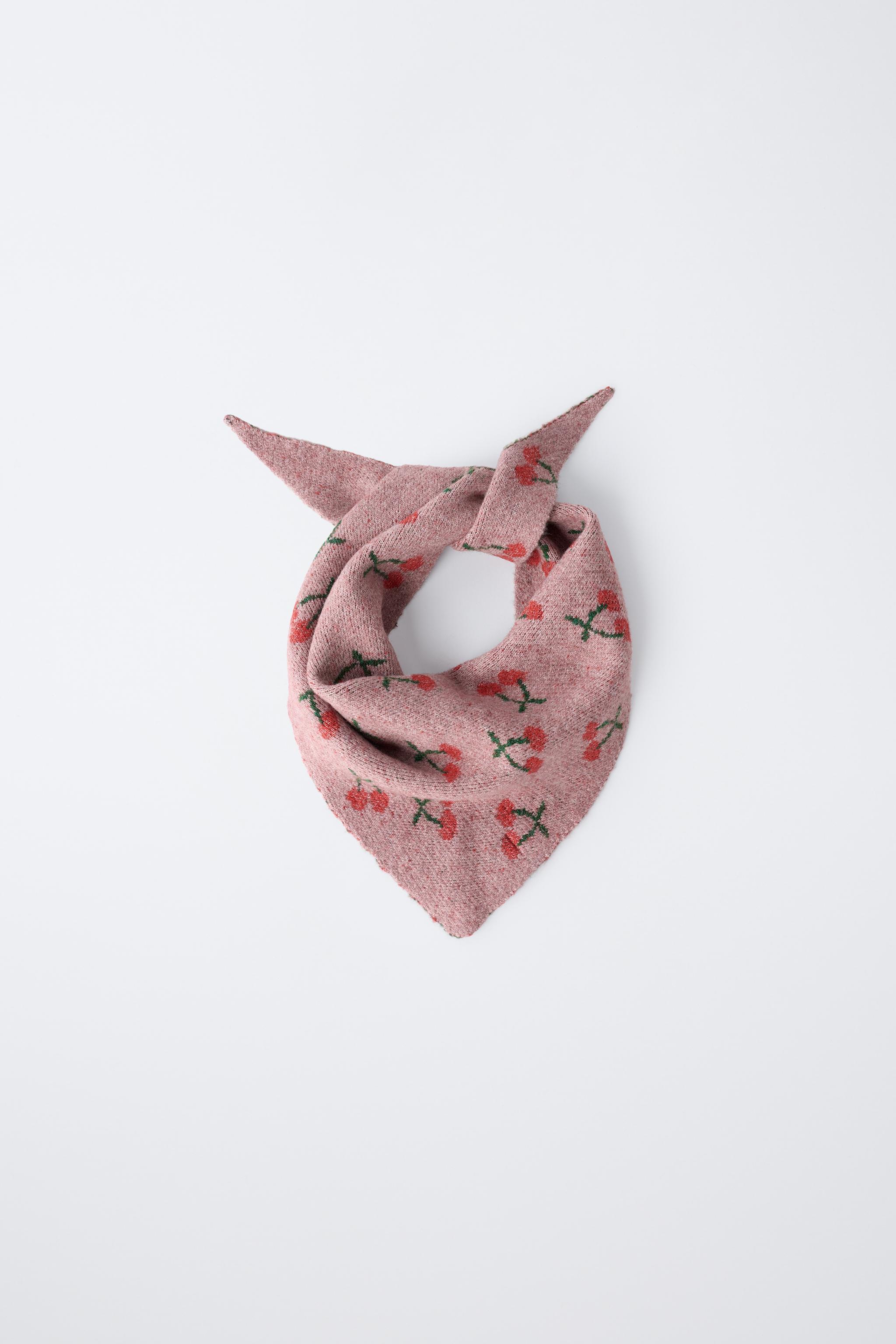 CHERRY EMBROIDERED TRIANGLE KNIT SCARF - Pink | ZARA United