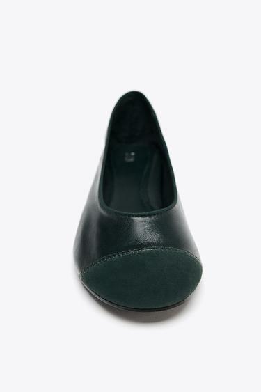 LEATHER BALLET FLATS - Dark Green by Zara - Image 3