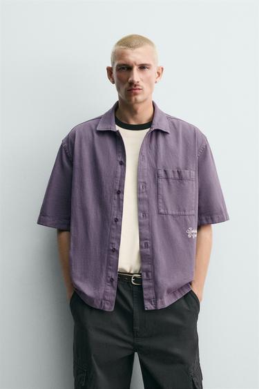 EMBROIDERED TEXTURED OVERSHIRT - Purple by Zara