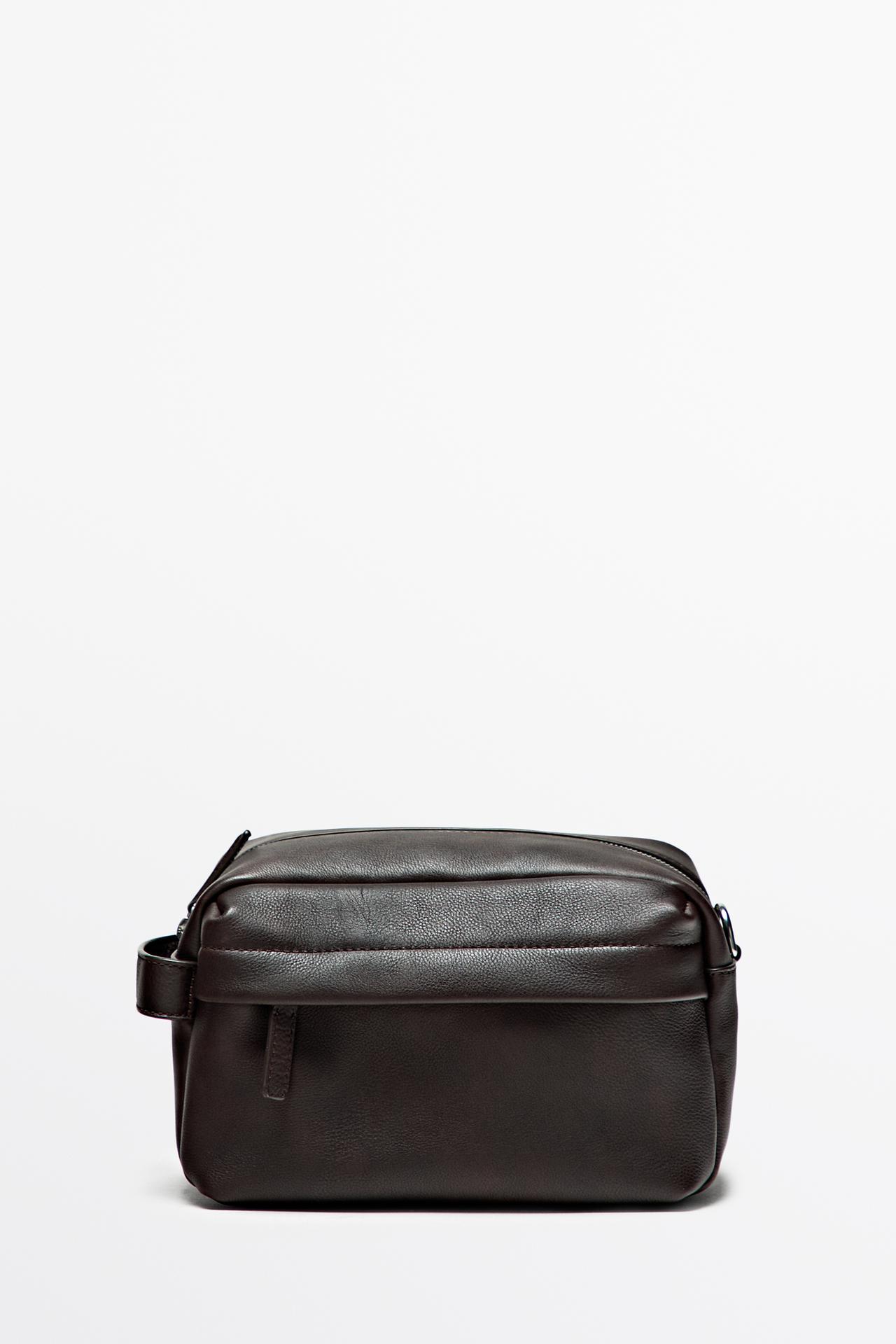 Large nappa leather toiletry bag — Brown