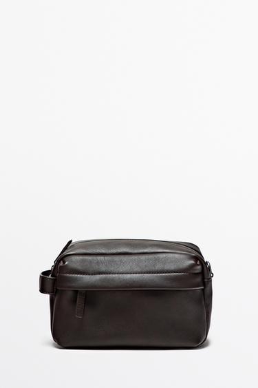 Large nappa leather toiletry bag — Brown 1