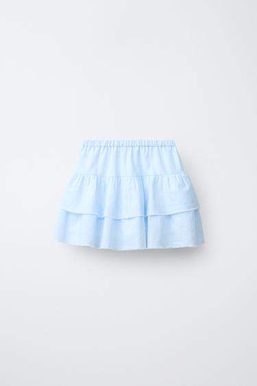 JUPE À VOLANTS AVEC LIN ET COTON - Bleu / Blanc de Zara - Image 1