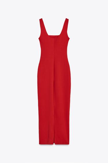ROBE MI-LONGUE EN MÉLANGE DE POLYAMIDE - Rouge de Zara - Image 5