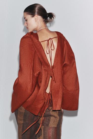 100% LINEN BLOUSE ZW COLLECTION - Brick by Zara