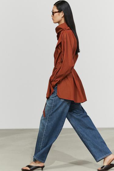Zara Flowing blouse with tie detail - Russet