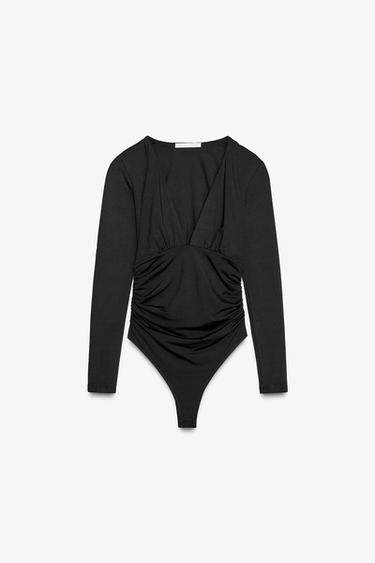 Zara RUCHED POLYAMIDE BODYSUIT - Black - Image 0