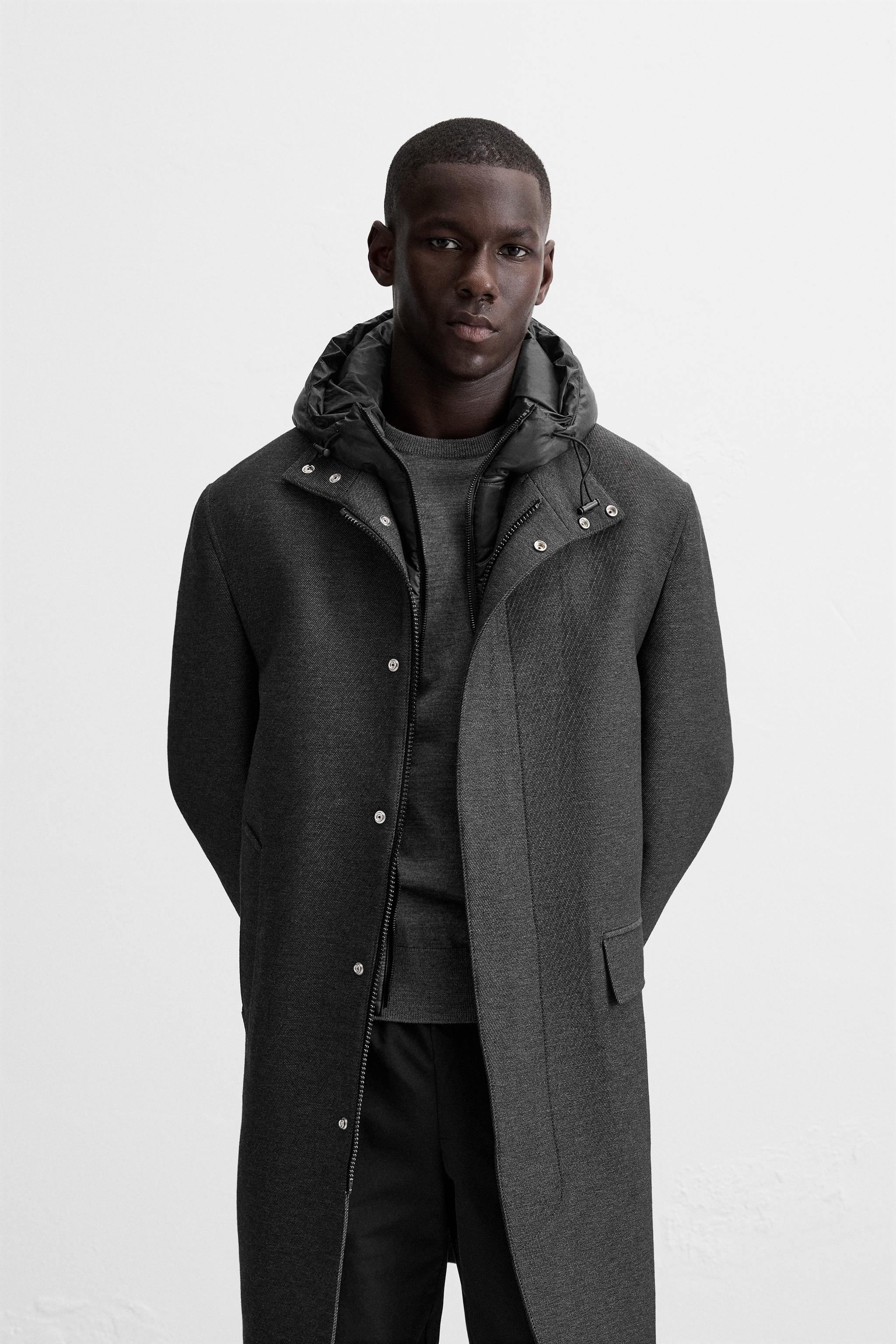 ZARA Men's Straight Cut Coat newest with High Collar, Gray, Size XXL