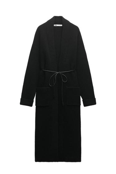 BELTED WOOL BLEND KNIT COAT