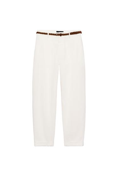 CHINO TROUSERS WITH BRAIDED BELT - Ecru by Zara