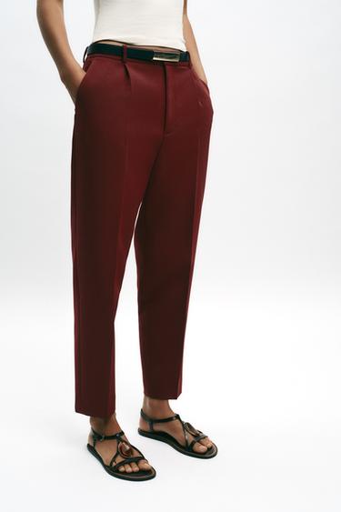 PANTALON DROIT TAILLE HAUTE - Grenat de Zara - Image 1