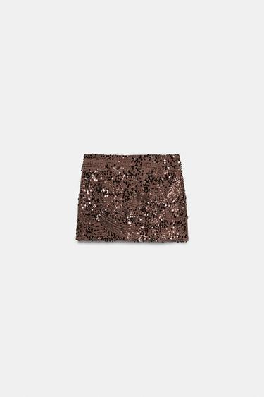 SEQUIN MINI SKORT WITH KNOT - Brown by Zara - Image 7