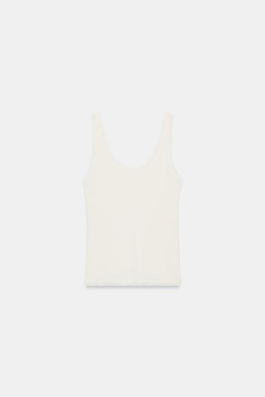 T-SHIRT EN MATIÈRES VARIÉES À BRETELLES - Écru de Zara - Image 4