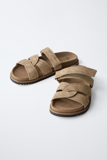 SANDALES EN CUIR BRODÉ - Marron de Zara - Image 2