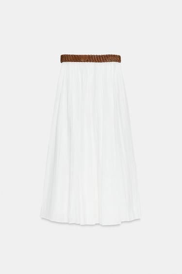 BELTED MIDI SKIRT - White by Zara - Image 7