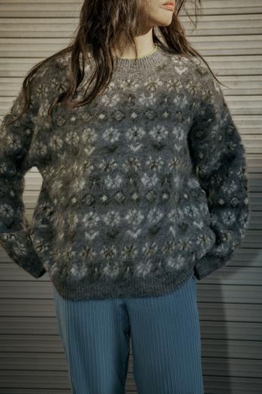 起毛ジャカードニットセーターグレーZaraの起毛ジャカードニットセーター - グレー 