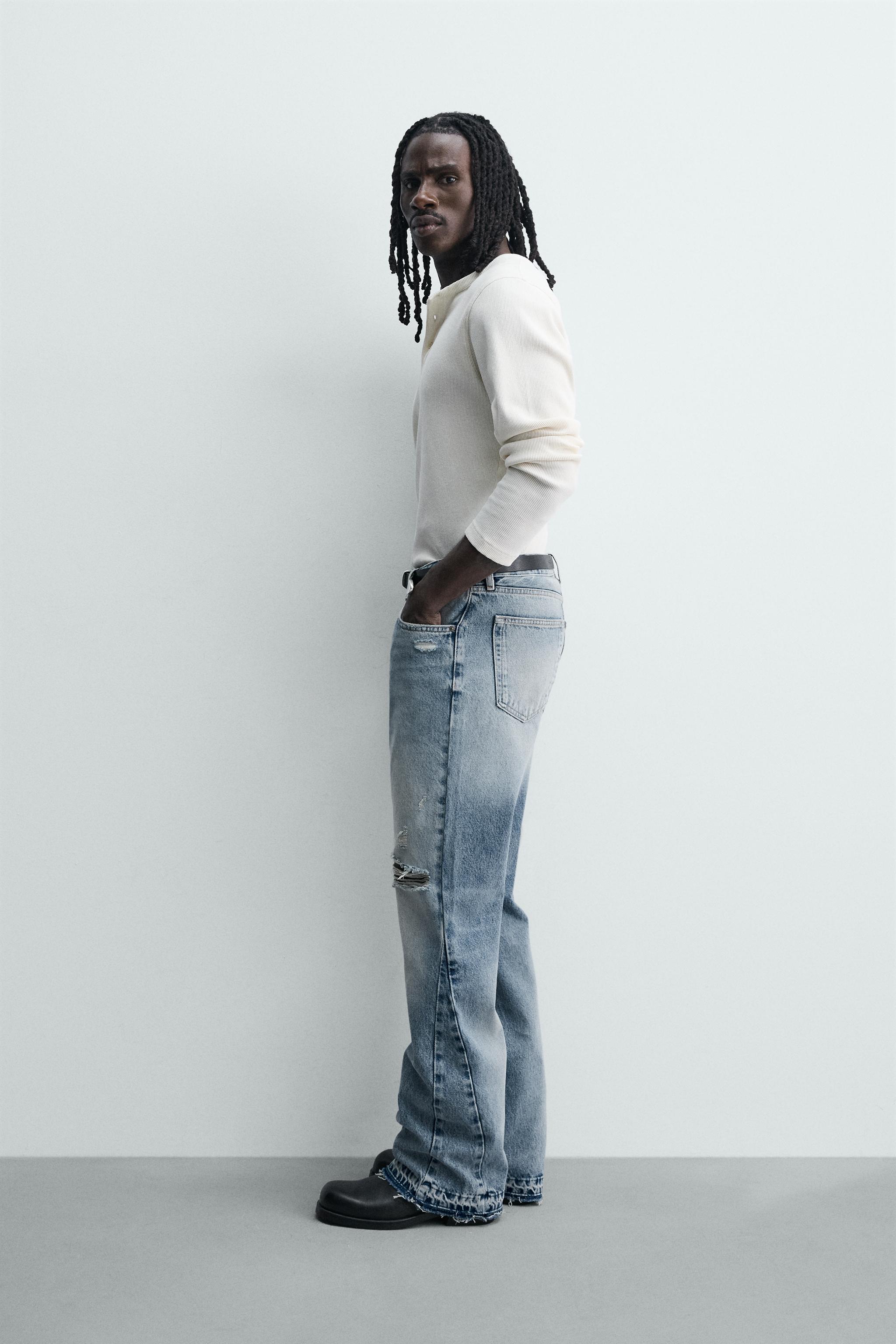 ダメージ加工フレアフィットデニムパンツ - カーボン | ZARA Japan 