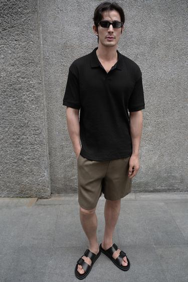 Zara 羅紋紋理POLO衫 - 黑色