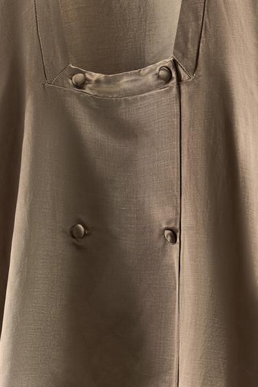 CHEMISE CROISÉE AVEC LIN - Marron clair de Zara - Image 7