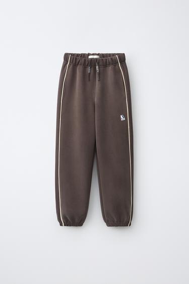 Zara SPORTY CONTRAST PIPING TROUSERS - Dark brown
