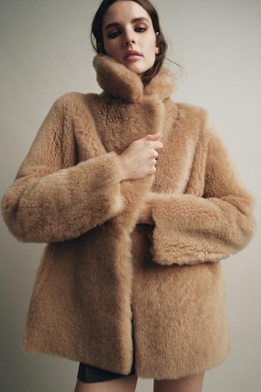 LEATHER COAT WITH SHEEPSKIN ZW COLLECTION - Beige by Zara