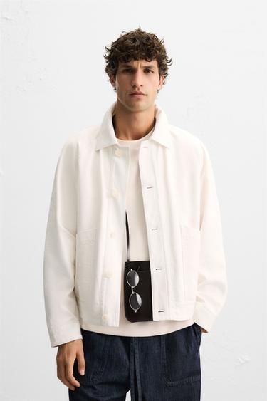 Zara LINEN-COTTON JACKET - Ecru