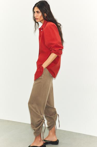 PANTALON FLUIDE AVEC PLIS - Marron clair de Zara - Image 2