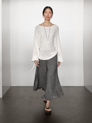 Falda midi vuelo mezcla lino - Gris de Zara - Imagen 0
