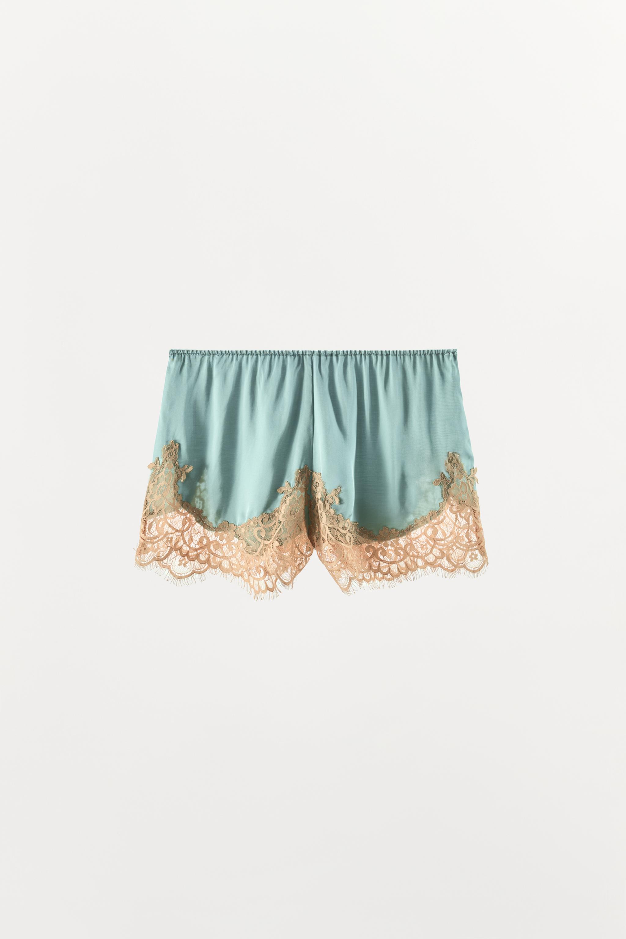 Женские шорты Zara SATIN EFFECT LACE SHORTS — фото 6