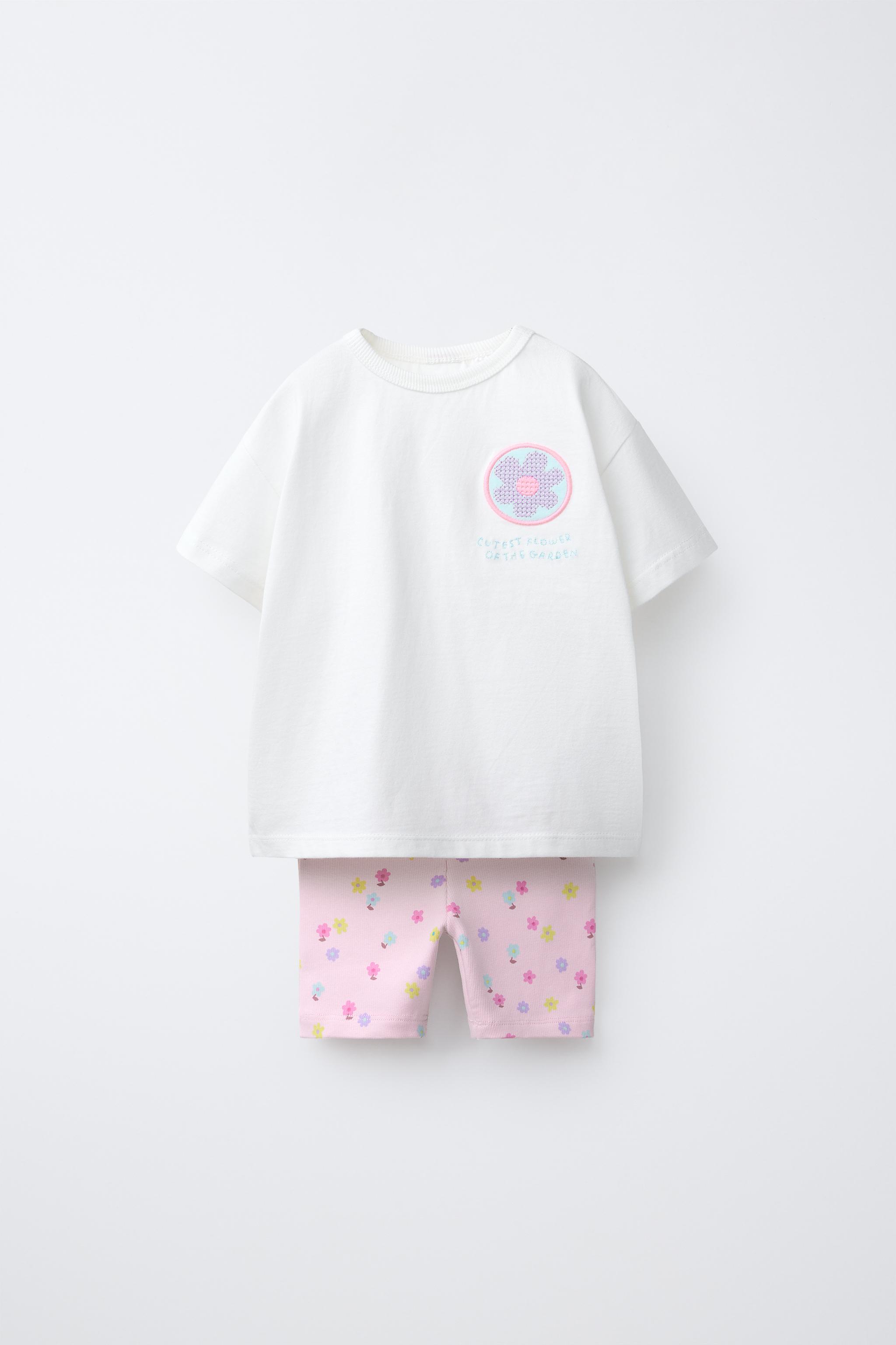 花柄Tシャツ＆サイクリングレギンスセット - オフホワイト | ZARA