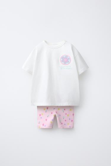 CONJUNT SAMARRETA I LEGGINGS CICLISTA FLORS - Blanc trencat de Zara