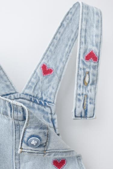 SALOPETTE EN JEAN CŒURS BRODÉS - Bleu de Zara - Image 2