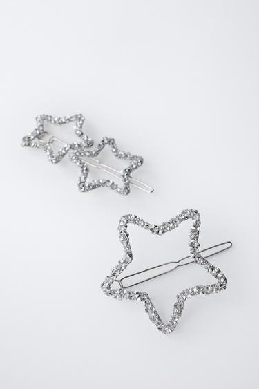 3-PACK OF GLITTER STAR HAIR CLIPS - Silver by Zara - Image 1