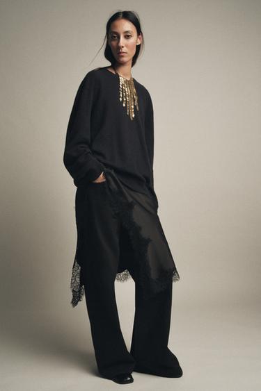 Zara ZW COLLECTION WIDE LEG LOW RISE JEANS - Black